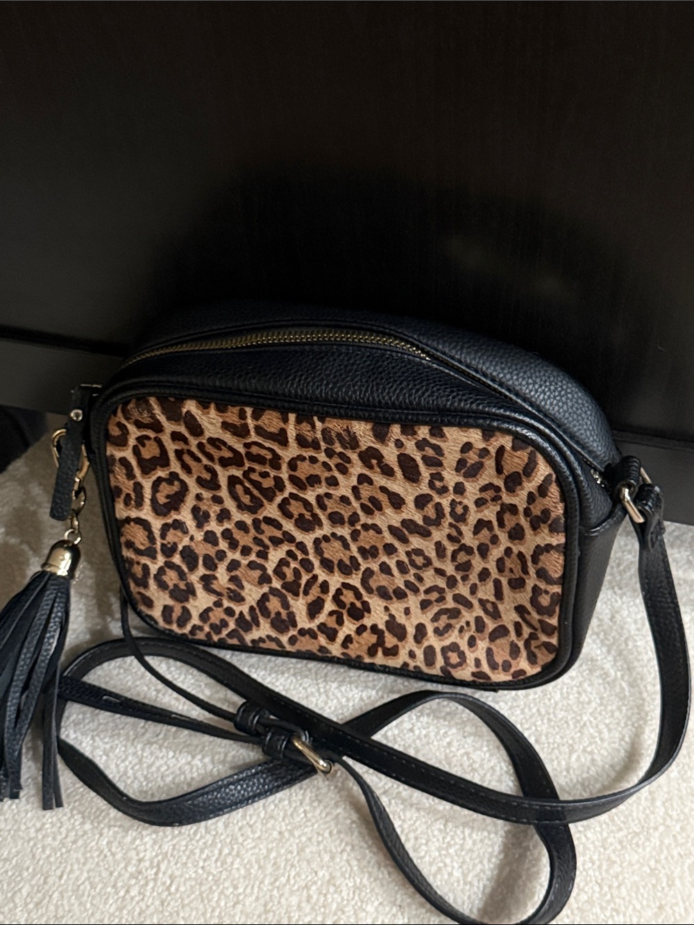 Kate & Alex Cuffaro Leopard Print Crossbody Bag in Black and Brown